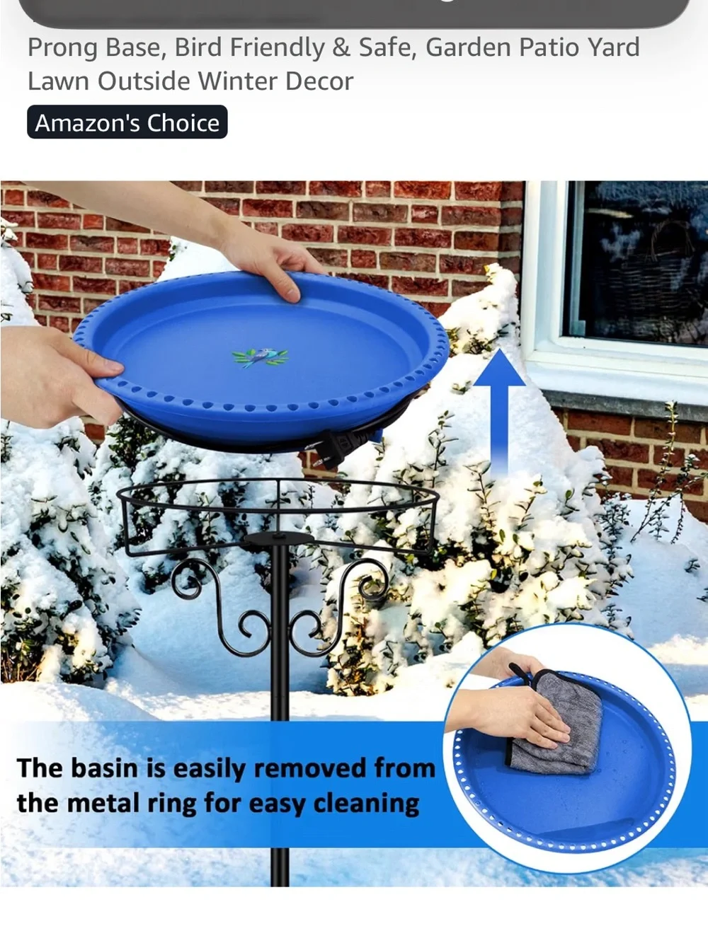 Heated Bird Bath for Outdoors Winter, 100W Heated Birdbath with Stake Blue041